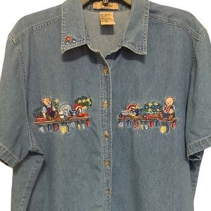 Just My Size Denim Shirt with Embroidered Designs
